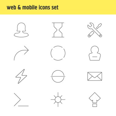 12 arabirim simgeler vektör Illustration. Başlangıç, zarf, kum saati ve diğer öğeleri düzenlenebilir paketi.