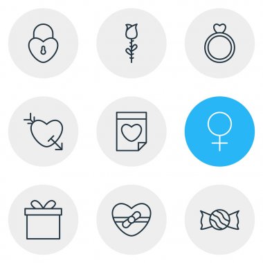 9 Amour simgeler vektör Illustration. Düzenlenebilir paketi hediye, nişan, hediye ve diğer öğeleri.