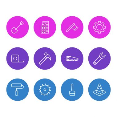 12 sanayi simgeler vektör Illustration. Daire, boya fırçası, Daire Blade ve diğer öğeleri düzenlenebilir paketi.