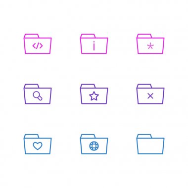 9 klasör simgeleri vektör Illustration. Komut dosyası, belge dava, Büyüteç'i ve diğer öğeleri düzenlenebilir paketi.