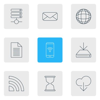 9 Web Simgeler Vektör Illustration. Mektup, kum saati, telefon öğelerini düzenlenebilir sürüsü.
