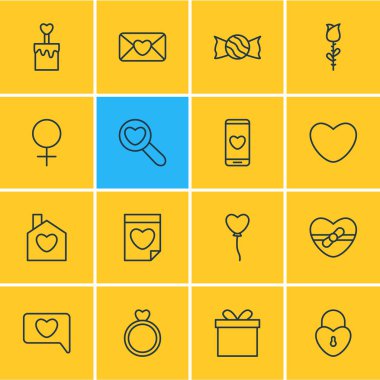 16 tutku simgeler vektör Illustration. Düzenlenebilir Pack, Messenger, Rose, kilit ve diğer öğeleri.