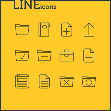 12 Office simgeler vektör Illustration. Düzenlenebilir Pack yükleme, onaylama, şablonu ve diğer öğeleri.