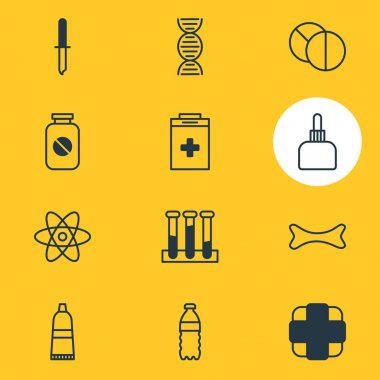 12 tıbbi simgeler vektör Illustration. Genom, düzenlenebilir paket ilaç, yuvarlak Tablet ve diğer öğeleri.