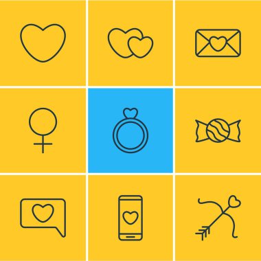 9 aşk simgeler vektör Illustration. Düzenlenebilir Pack, nişan, Messenger, aşk tanrısı ve diğer öğeleri.