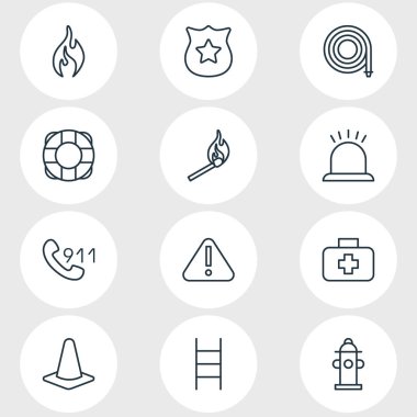 12 zorunluluk simgeler vektör Illustration. Tıbbi durum, konik, Hosepipe ve diğer öğeleri düzenlenebilir paketi.