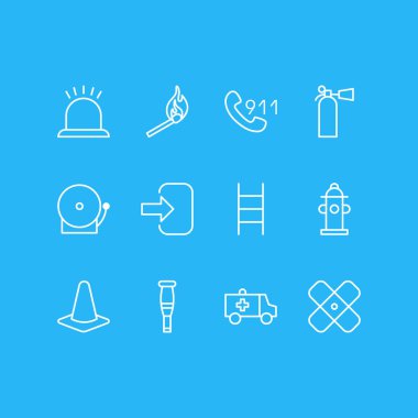 12 çok simgeler vektör Illustration. Konik, merdiven, telefon hattı ve diğer öğeleri düzenlenebilir paketi.