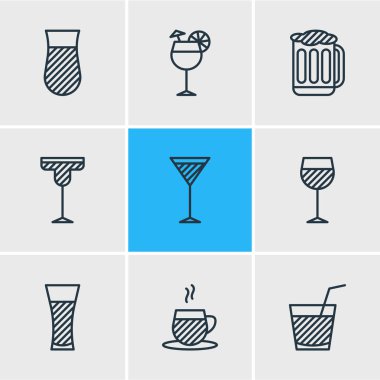 9 içecek simgeler vektör Illustration. Draft, limonata, içecek ve diğer öğeleri düzenlenebilir paketi.