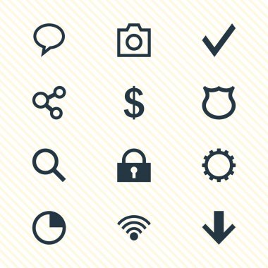 12 üye simgeler vektör Illustration. Kablosuz bağlantı, para yapma, aşağıya doğru ve diğer öğeleri düzenlenebilir paketi.