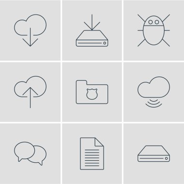 9 Internet simgeler vektör Illustration. Sayfası, Cloud Download, dalga ve diğer öğeleri düzenlenebilir sürüsü.