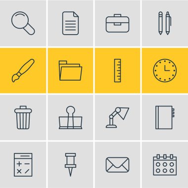 16 Kırtasiye simge vektör Illustration. Boya, düzenlenebilir Pack büyütme, harf ve diğer öğeleri.