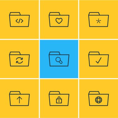 9 dosya simgeler vektör Illustration. Önemli düzenlenebilir paketi, dosya, Büyüteç'i ve diğer öğeleri.