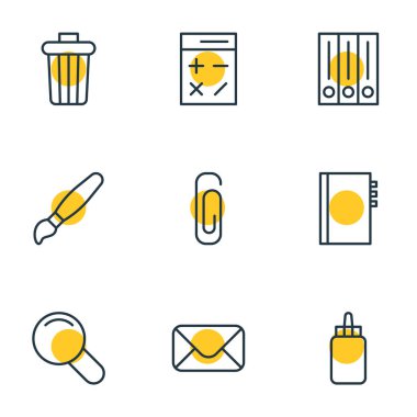 9 ileti örneği simgeler vektör Illustration. Çöp konteyner, mektup, arşiv ve diğer öğeleri düzenlenebilir paketi.