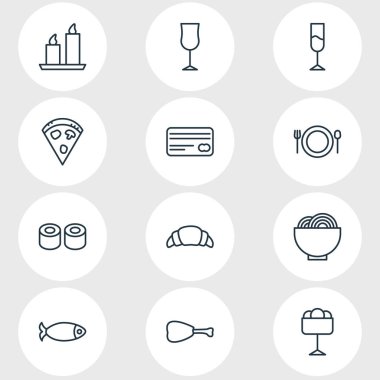 12 Cafe simgeler vektör Illustration. Yangın balmumu, tatlı, dondurma ve diğer öğeleri düzenlenebilir paketi.