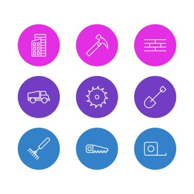 9 sanayi simgeler vektör Illustration. Bariyer, ölçü birimi teyp, tanıtıcı düzenlenebilir paket öğeleri vurmak.