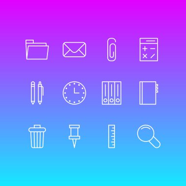 12 aletleri simgeler vektör Illustration. Düzenlenebilir paket izle, hesaplamak, raptiye ve diğer öğeleri.