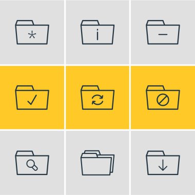 9 belge simgeler vektör Illustration. Kurtarma yapılır, kilitli ve diğer öğeleri, düzenlenebilir paketi.