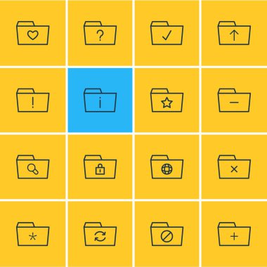 16 belge simgeler vektör Illustration. Düzenlenebilir paket dosyası, kurtarma, kapalı ve diğer öğeleri.