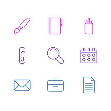 9 aletleri simgeler vektör Illustration. Zoom, mektup, tarihi ve diğer öğeleri düzenlenebilir paketi.