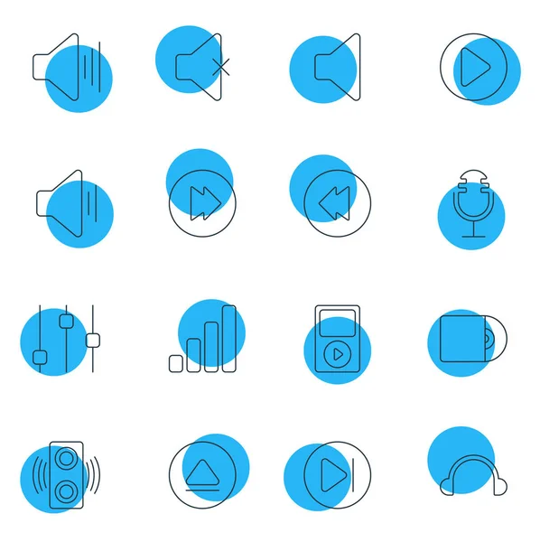 Illustration vectorielle de 16 icônes musicales. Pack modifiable d'écouteurs, avancés, inversés et autres éléments . — Image vectorielle