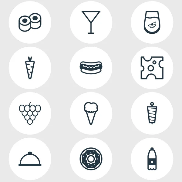 Ilustración vectorial de 12 iconos de la comida. Paquete editable de pastel, Martini, agua filtrada y otros elementos . — Archivo Imágenes Vectoriales