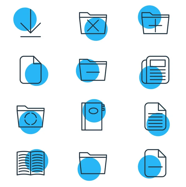 Ilustración vectorial de 12 iconos de oficina. Paquete editable de documento, en blanco, plantilla y otros elementos . — Vector de stock