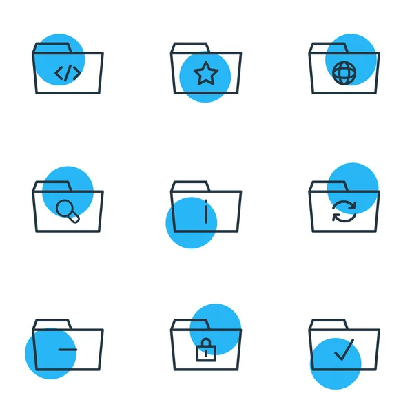 Vektorillustration av 9 dokumentation ikoner. Redigerbara Pack av stängda, förstoringsglas, Minus och andra element. — Stock vektor