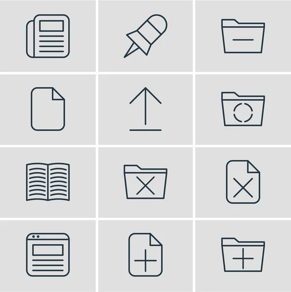 Ilustración vectorial de 12 iconos del lugar de trabajo. Paquete editable de instalar, libro de texto, añadir y otros elementos . — Archivo Imágenes Vectoriales