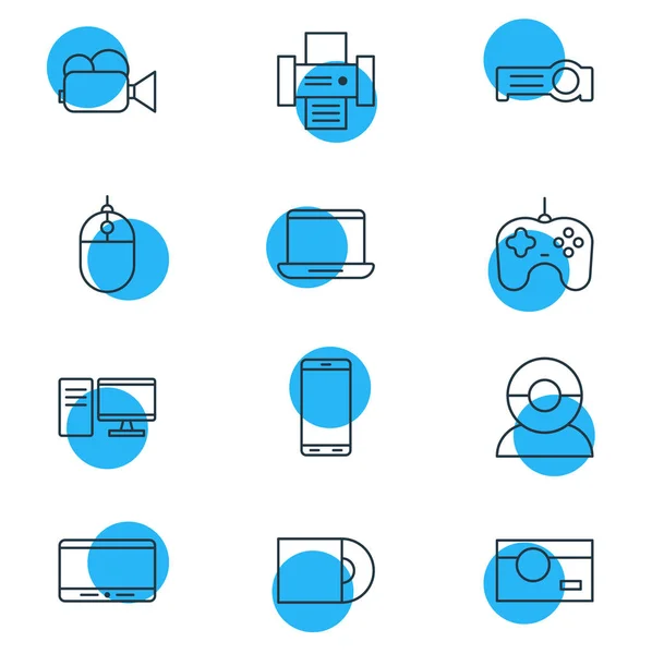 Ilustracja wektorowa 12 ikon urządzenia. Edytowalne Pack kontrolera kursora, Monitor, Joypad i innych elementów. — Wektor stockowy