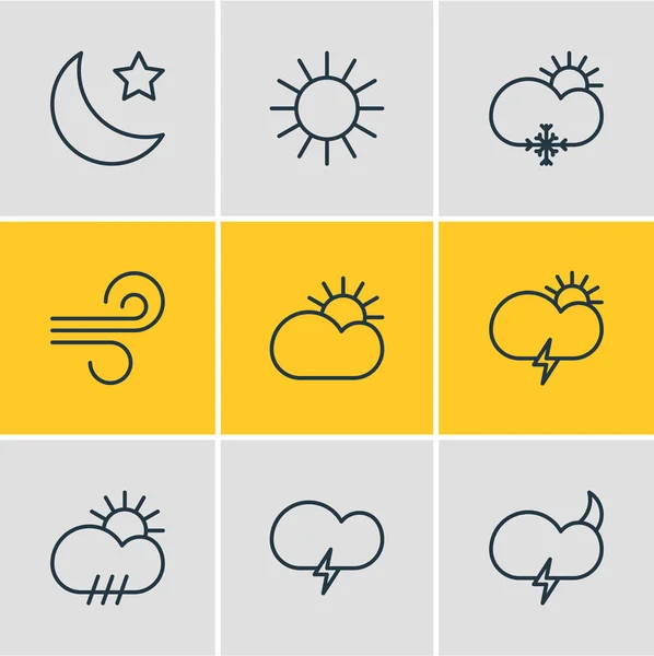 矢量图的 9 天气图标。可编辑包的微风，阳光，阳光和其他元素. — 图库矢量图片