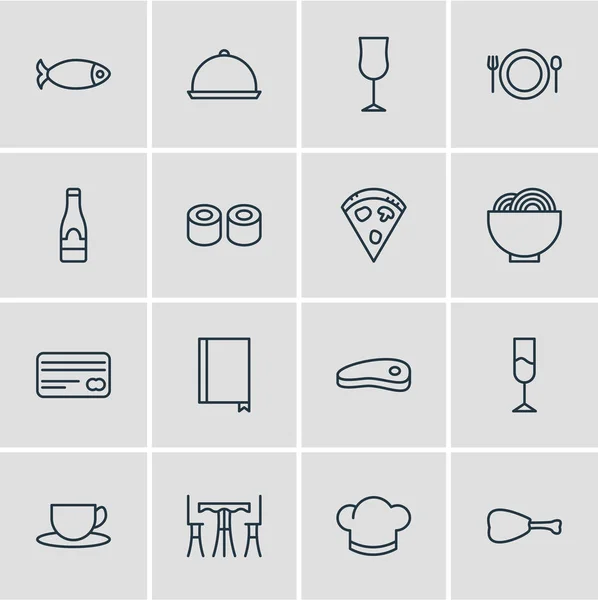 Ilustración vectorial de 16 iconos del café. Paquete editable de sombrero, bandeja, mariscos y otros elementos . — Vector de stock