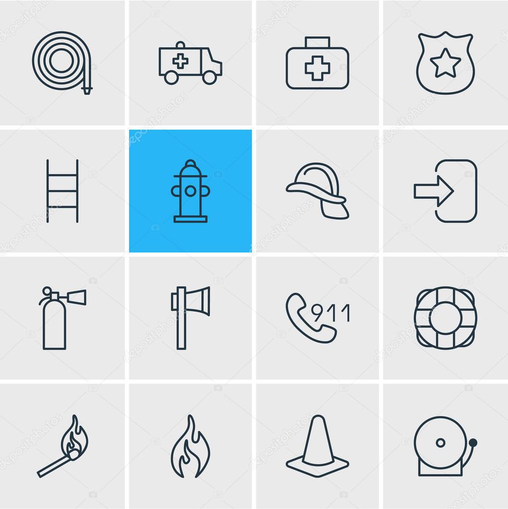Vector Illustration Of 16 Necessity Icons. Editable Pack Of Fire, Hardhat, Taper And Other Elements.