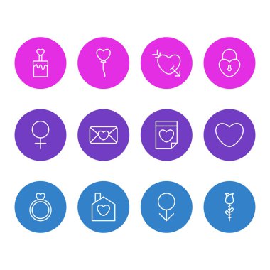 12 Amour simgeler vektör Illustration. Düzenlenebilir paket davet, Sevgililer, erkek ve diğer öğeleri.