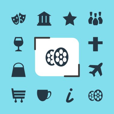 12 harita simgeler vektör Illustration. Çapraz, alışveriş sepeti, Skittles ve diğer öğeleri düzenlenebilir sürüsü.