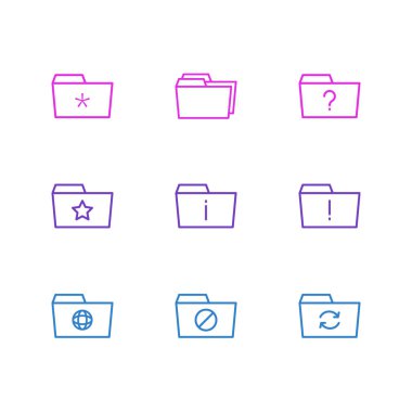 9 klasör simgeleri vektör Illustration. Düzenlenebilir paket dosyası, soru, sabitlenmiş ve diğer öğeleri.