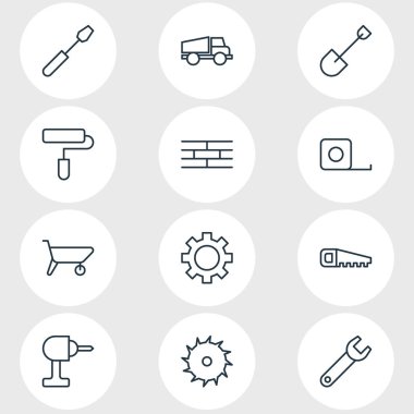 12 yapısını simgeler vektör Illustration. Spade, bulutsuz, demir testeresi öğelerin düzenlenebilir paketi.