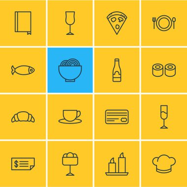 16 Restoran simgeler vektör Illustration. Düzenlenebilir paket çay, bardağı, şapka ve diğer öğeleri.