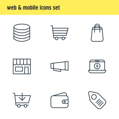 9 toptan simgeler vektör Illustration. Kutusu, reklam, satın almak ve diğer öğeleri düzenlenebilir sürüsü.