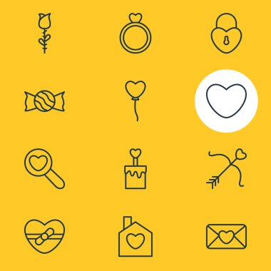 12 Amour simgeler vektör Illustration. Kilit, ruh, gül ve diğer öğeleri düzenlenebilir paketi.