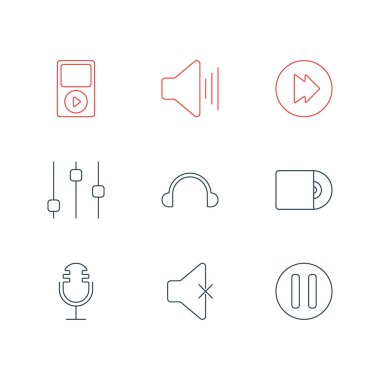 9 melodi simgeler vektör Illustration. Mike, gelişmiş, Mp3 ve diğer öğeleri düzenlenebilir paketi.