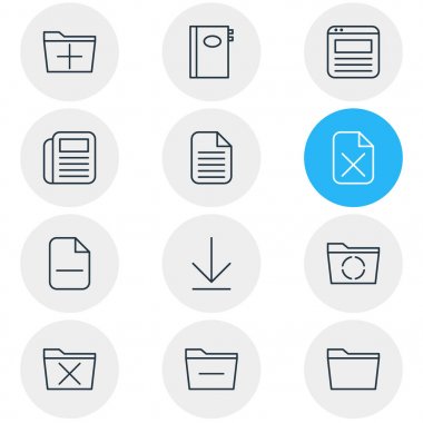 12 Office simgeler vektör Illustration. Düzenlenebilir Pack yükleme, indirme, sayfa ve diğer öğeleri.