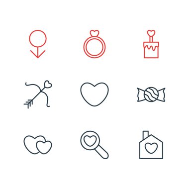 9 aşk simgeler vektör Illustration. Ruh, Hearts, ev ve diğer öğeleri düzenlenebilir paketi.