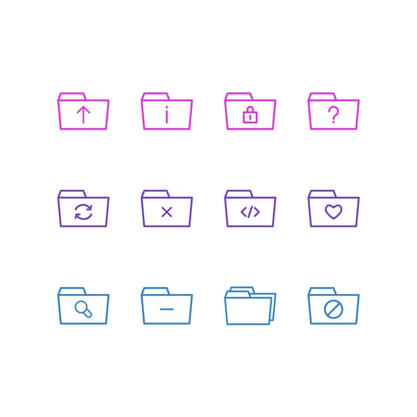Vektorové ilustrace 12 ikon, dokumentace. Upravitelné Pack otázky, Lupa, Minus a další prvky. — Stockový vektor