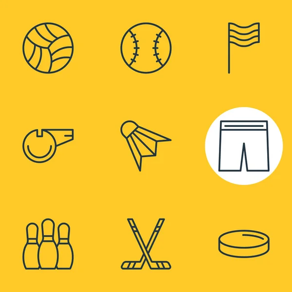 Illustration vectorielle de 9 icônes de fitness. Pack modifiable de Bowling, Batting, Hockey et autres éléments . — Image vectorielle