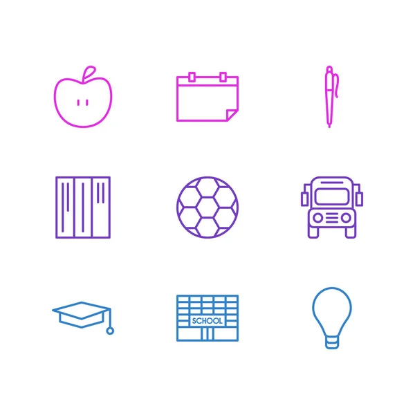 Ilustracja wektorowa 9 edukacji ikon. Edytowalne Pack ołówek, Data, piłki nożnej i innych elementów. — Wektor stockowy