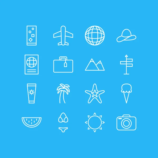 Illustrazione vettoriale di 16 icone estive. Pacchetto modificabile di melone, certificato, costumi da bagno e altri elementi . — Vettoriale Stock