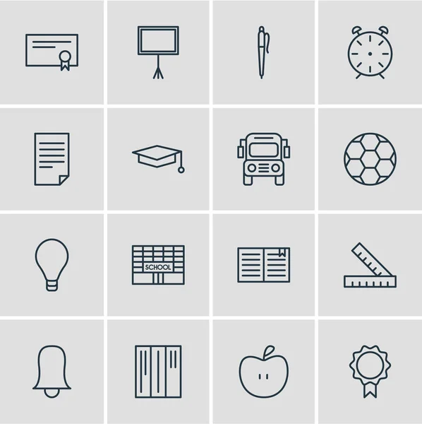 Ilustración vectorial de 16 iconos de la educación. Paquete editable de lápiz, reloj, tapa y otros elementos . — Vector de stock