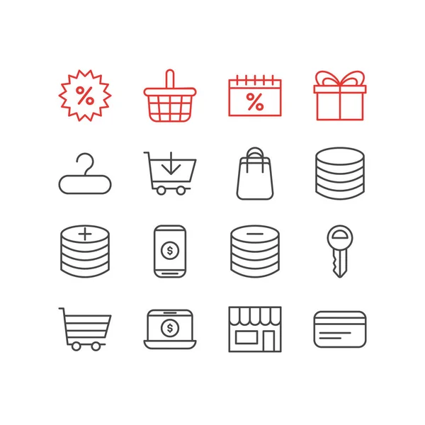 Ilustración vectorial de 16 iconos comerciales. Paquete editable de estante, menos, presente y otros elementos . — Vector de stock
