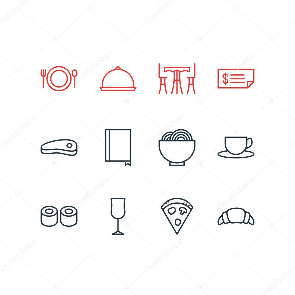 Vector Illustration Of 12 Cafe Icons. Editable Pack Of Tray, Bacon, Account And Other Elements.