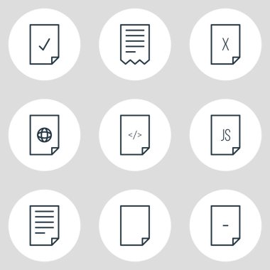 9 dosya simgeler vektör Illustration. Düzenlenebilir paket Munus, Html, bitmiş ve diğer öğeleri.